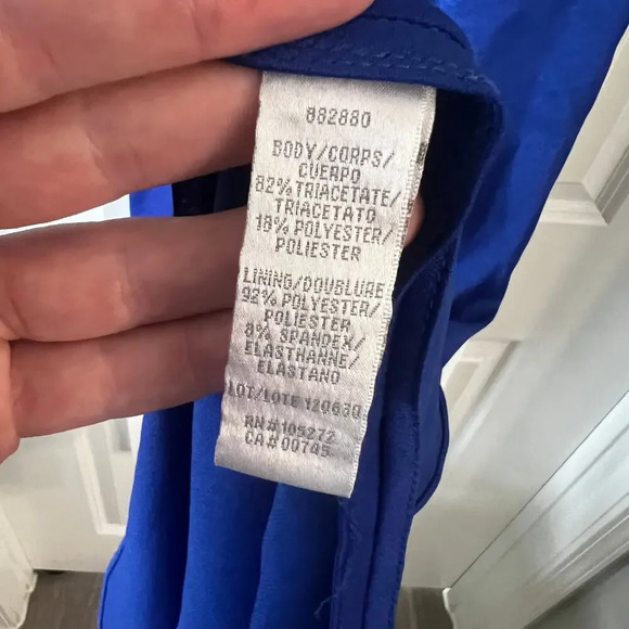 100 THEIA Plunge Necklune Midi Dress Size 2 Color Blue - Picture 6 of 8